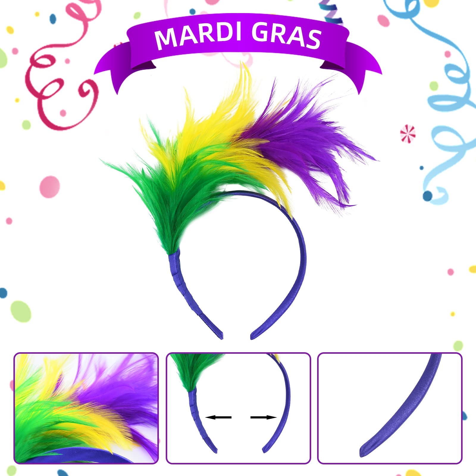 Mardi Gras Women's Headpiece Headbands - 20s 50s Feather Hat Tea Party Cocktail Head Wear Hair Accessories for Women Girls