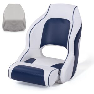 neshult premium captain bucket seat boat seat sports flip up boat seat with boat seat cover,white/navy blue