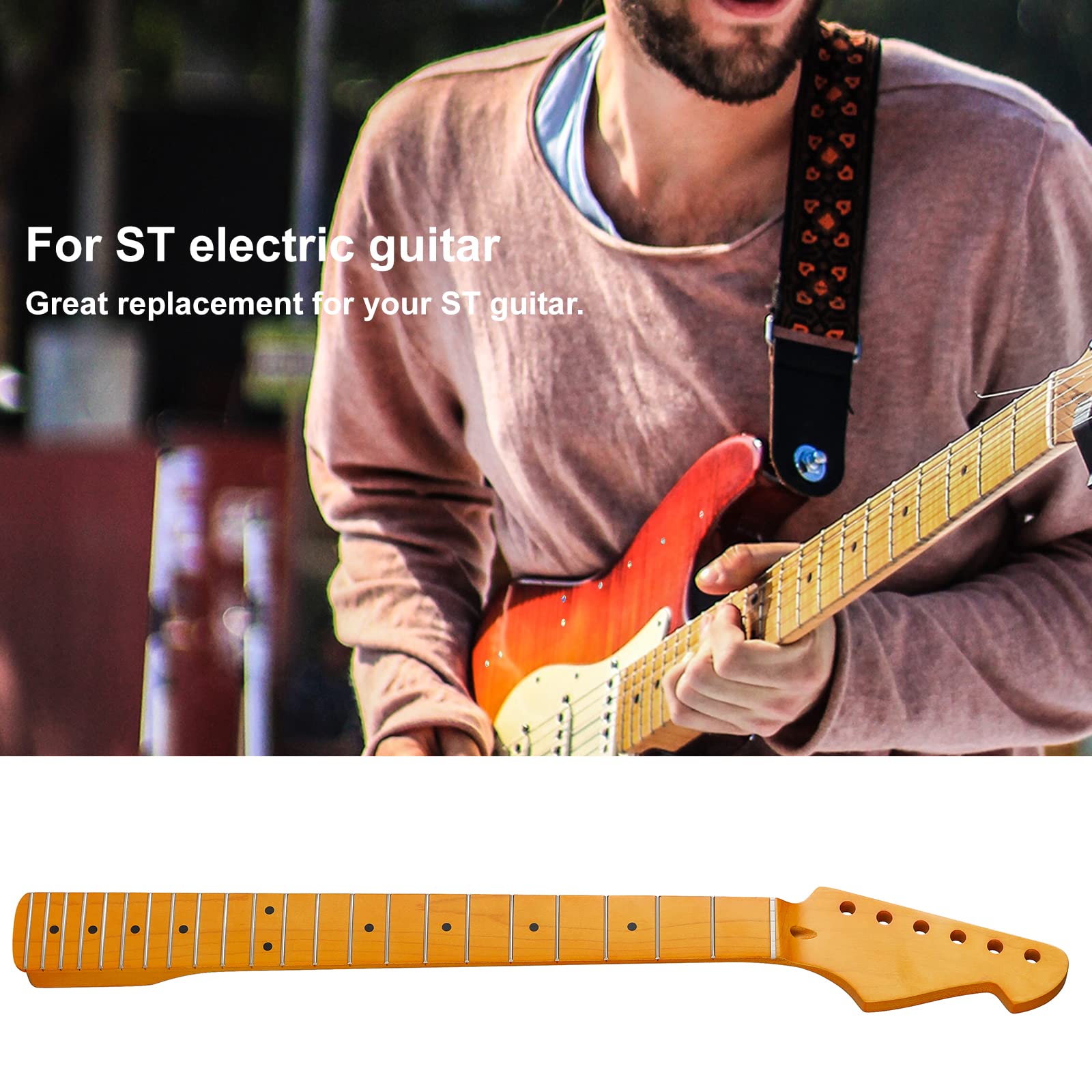 22fret Yellowish Matte Electric Guitar Neck ST Canadian Maple Electric Guitar Neck, Cow Bone Nut 9.5inch