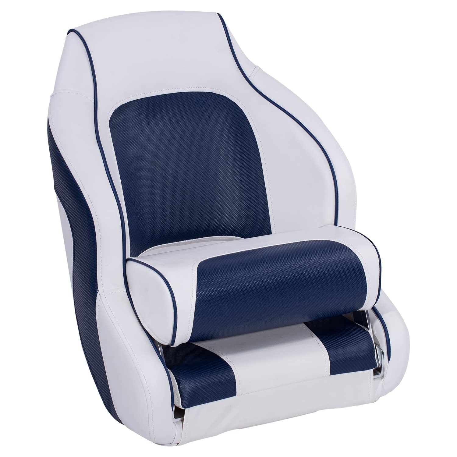 NESHULT Premium Captain Bucket Seat Boat Seat Sports Flip Up Boat Seat with Boat Seat Cover,White/Navy Blue