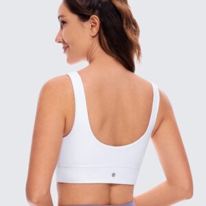 CRZ YOGA Butterluxe Womens U Back Sports Bra - Scoop Neck Padded Low Impact Yoga Bra Workout Crop Top with Built in Bra White Medium