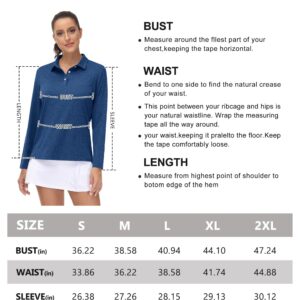 MAGCOMSEN Moisture Wicking Shirt for Women Fishing Tennis T-Shirt Long Sleeve Top Uv Protection Polo Shirt, D Blue, L