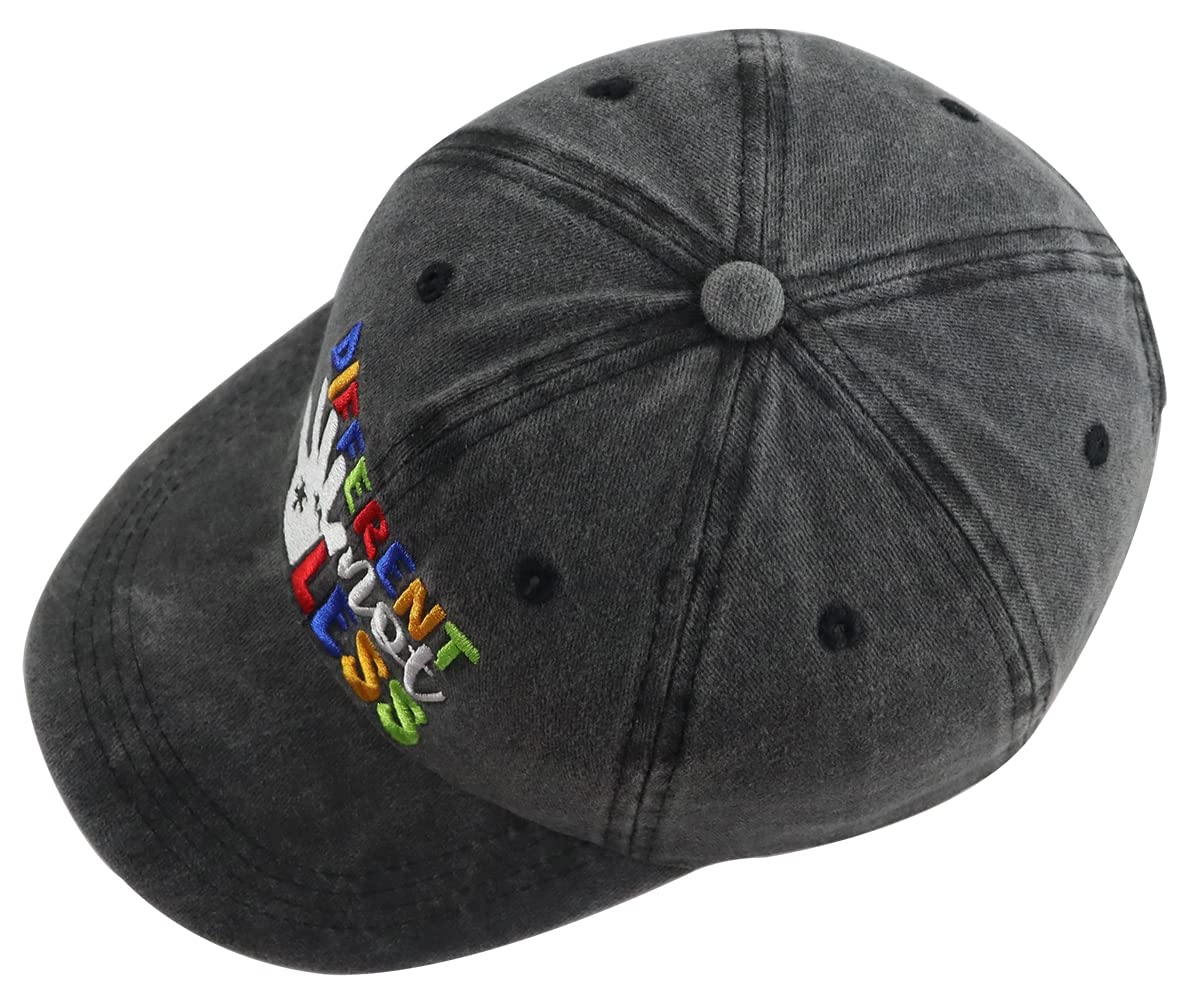 Autism Hats for Men Women, Different Not Less Autism Awareness Hat, Adjustable Autistic Hand Decoration Inspirational Baseball Cap, Funny Birthday Thank You Gifts for Dad Mom Grandpa Grandma Teacher