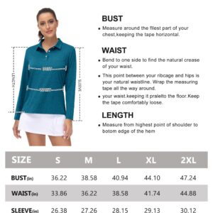 MAGCOMSEN Women Polo Shirts for Work Athleisure Cool Activewear Dry Fit Full Sleeve Tshirts SPF 50 Tops, P Blue, L