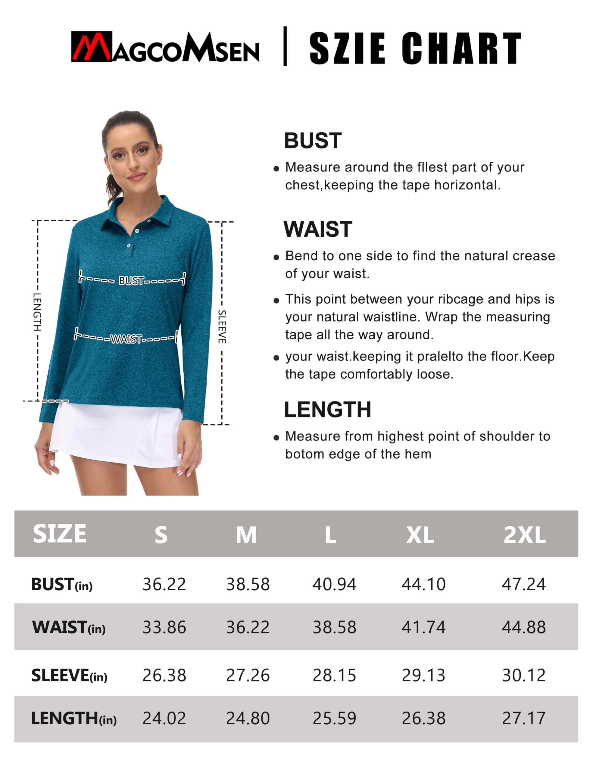 MAGCOMSEN Women Polo Shirts for Work Athleisure Cool Activewear Dry Fit Full Sleeve Tshirts SPF 50 Tops, P Blue, L