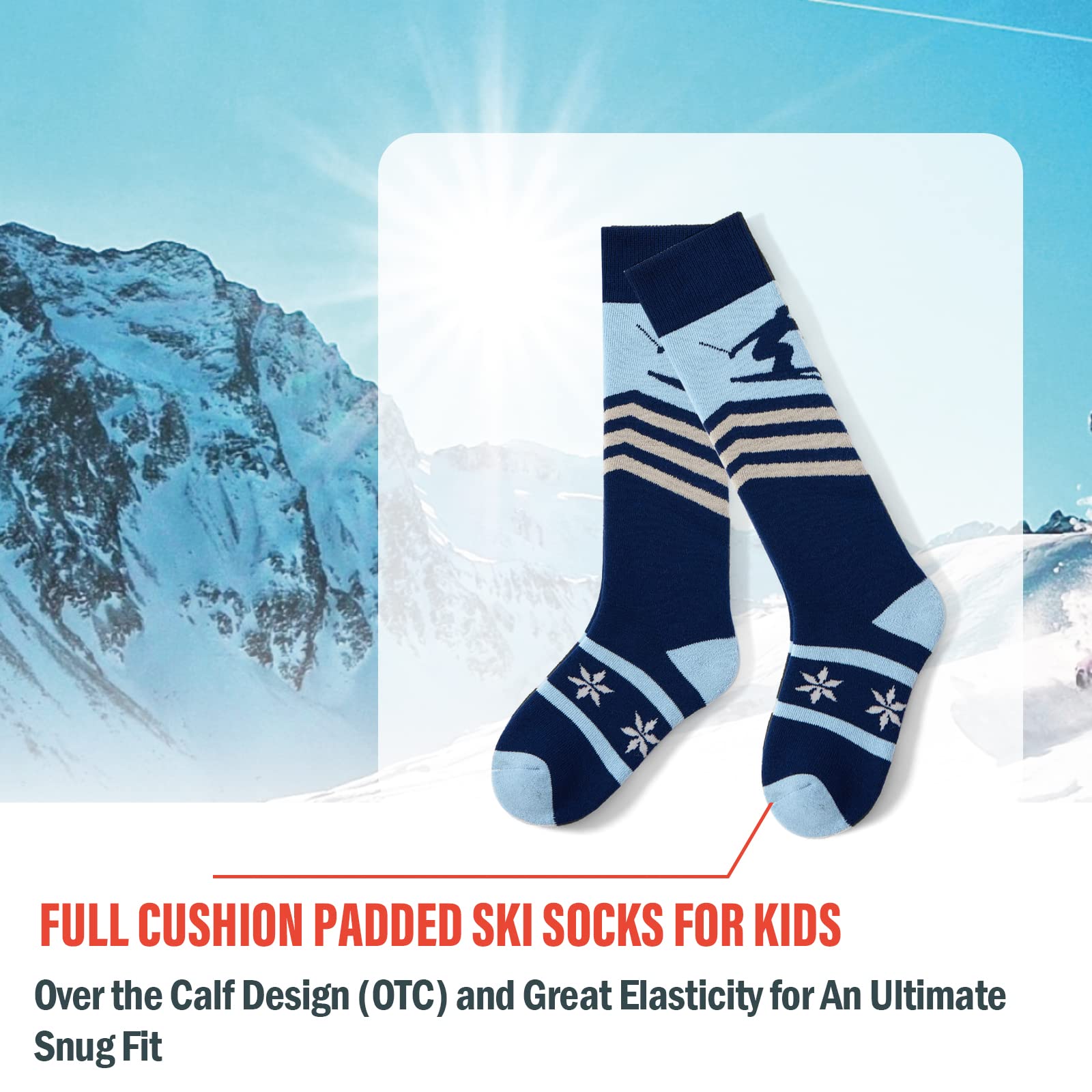 Lollisy Big Boys Ski Socks Kids Winter Warm Socks for Boys Girls Thick Thermal Skating Snowboarding Snow Socks 3 Pack Skiing 10-12 Years