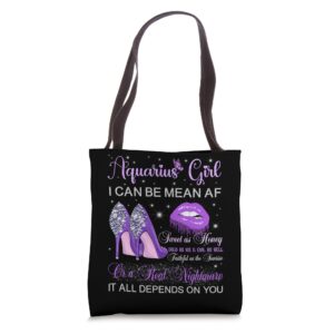 Aquarius Girl Birthday Purple High Heels Dripping Lips Tote Bag