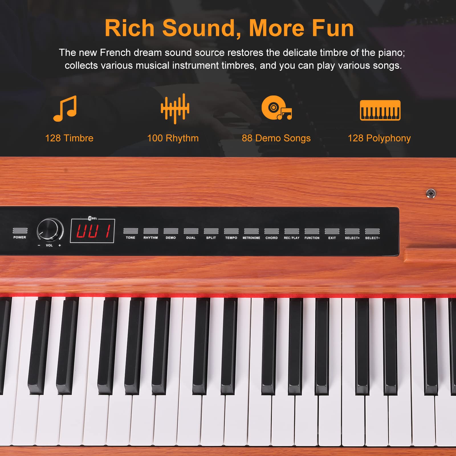 ZHRUNS Digital Piano,88 key Full Weighted Keyboard Piano,Heavy Hammer Keyboard Sustain Pedal, Power Supply, USB Connecting and Audio Input/Output for Beginner & Professional