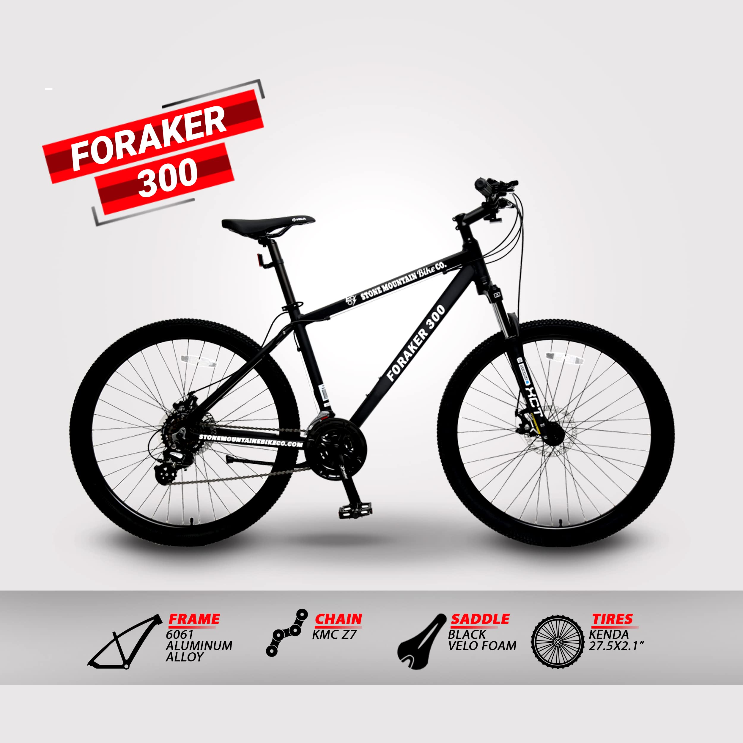 5Seconds Hybrid Bicycle Foraker 300 | Mountain Bike for Men, Women | 21-Speed, Lightweight Aluminum Frame, Adult Bike with Trigger Shifters and Mechanical Disc Brakes, Front Suspension MTB (Black)