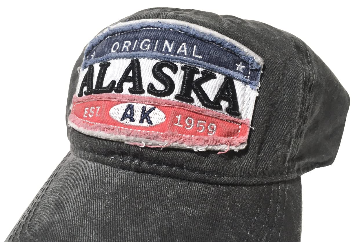 Quality Ball Cap Hat Alaska Distressed Baseball Cap Adjustable Low Profile Grey