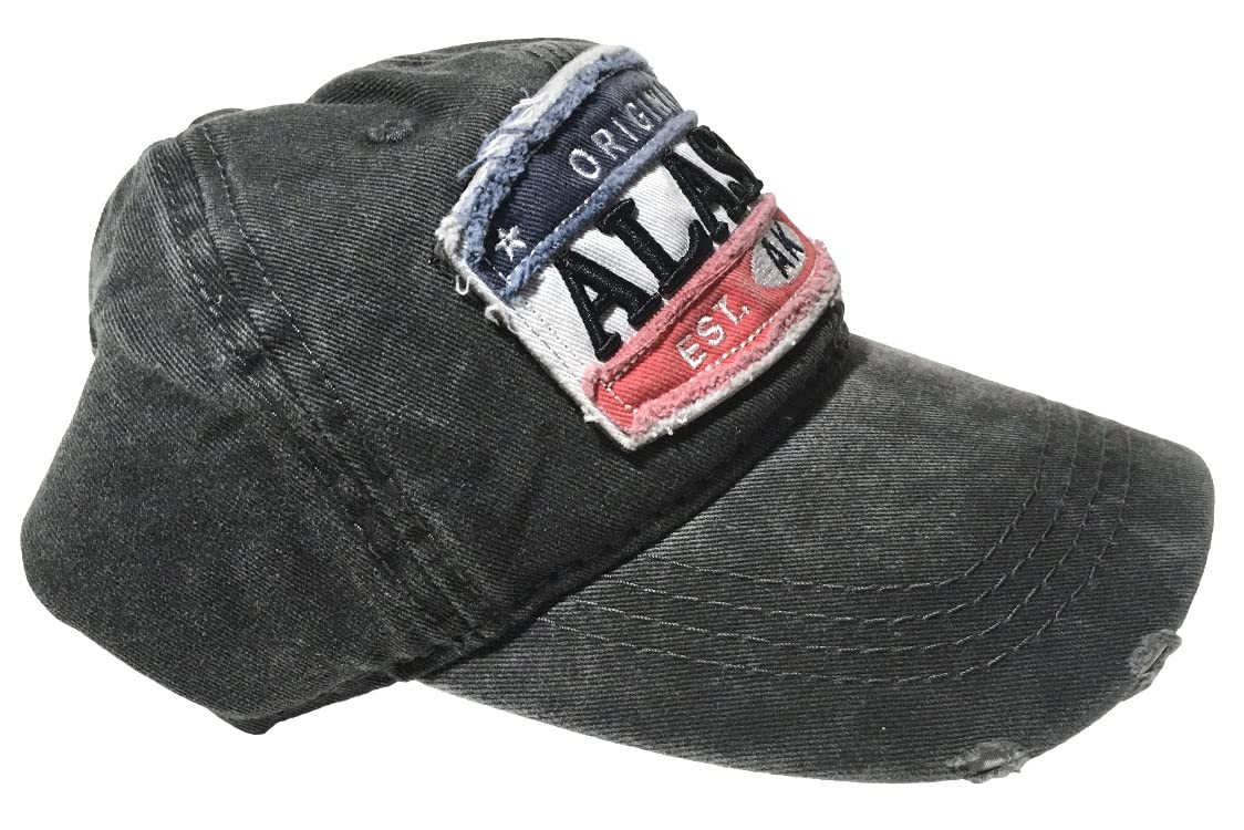 Quality Ball Cap Hat Alaska Distressed Baseball Cap Adjustable Low Profile Grey