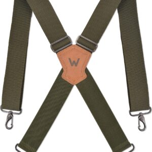 WELKINLAND Green suspenders for men, 2 inch wide suspenders, Work suspenders, Suspenders military, Camo suspenders for men, Suspenders with belt loops, Heavy duty work suspenders