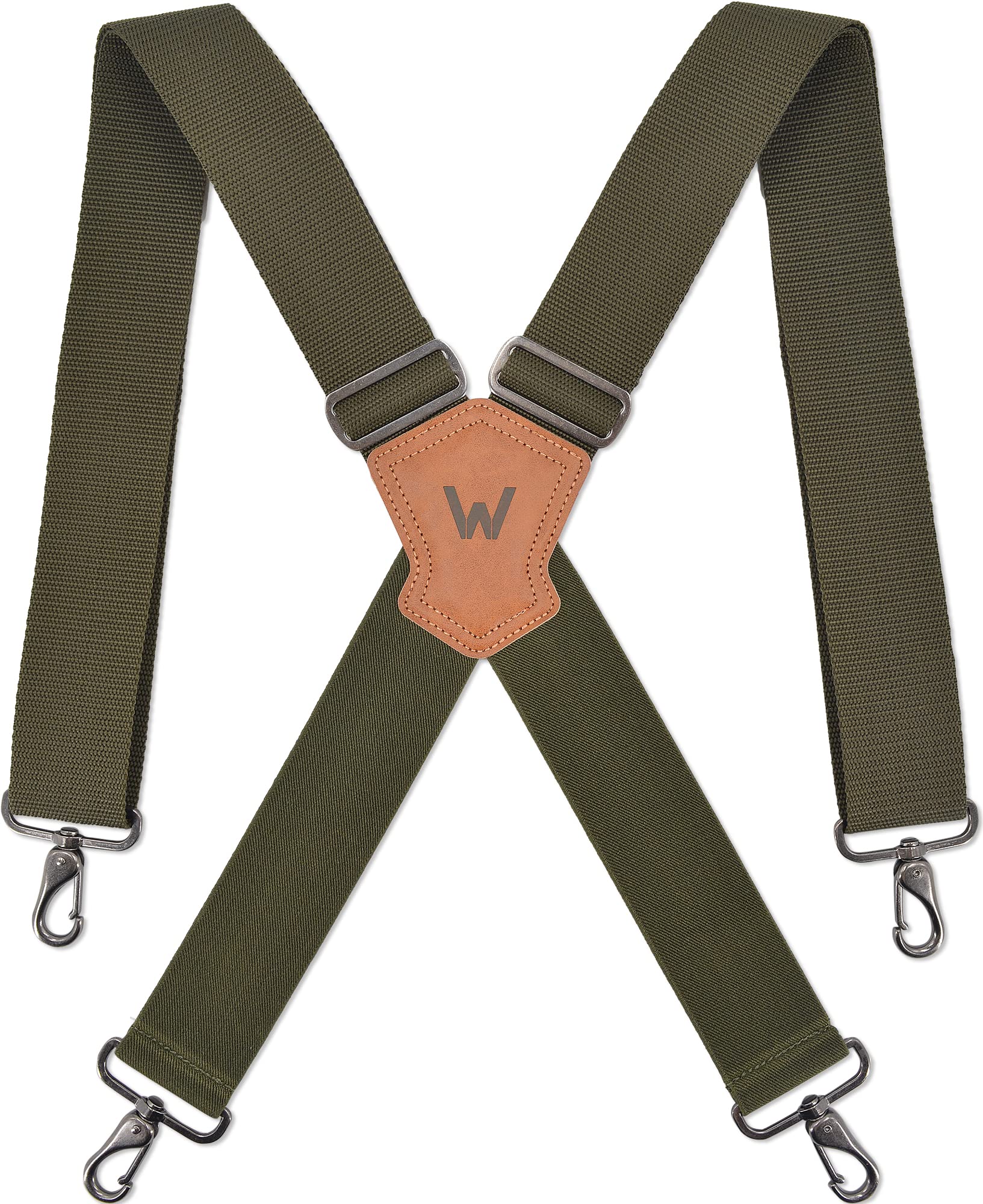 WELKINLAND Green suspenders for men, 2 inch wide suspenders, Work suspenders, Suspenders military, Camo suspenders for men, Suspenders with belt loops, Heavy duty work suspenders