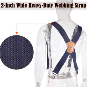 WELKINLAND Navy suspenders for men, Work suspenders, 2 inch wide suspenders, Heavy Duty suspenders, Swivel suspenders, Mens suspenders for jeans, Big and tall suspenders for men