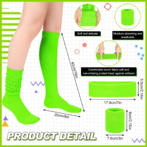 Tarpop 80s Neon Women Slouch Socks 90s Headbands Wristbands Fanny Pack Leg Warmers Sweatbands Waist Bag Women Party Costume(Green)