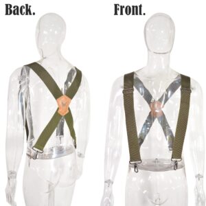 WELKINLAND Green suspenders for men, 2 inch wide suspenders, Work suspenders, Suspenders military, Camo suspenders for men, Suspenders with belt loops, Heavy duty work suspenders