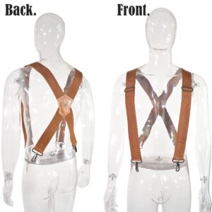 WELKINLAND Brown 2 inch wide suspenders, Heavy duty work suspenders, Swivel suspenders, Thick suspenders, Work suspenders for men, Suspenders swivel hook, Suspenders with belt loops