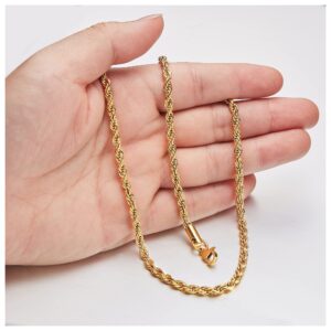 Monily Gold Plated Chain Necklace for Women 1.5MM 18 Inches Stainless Steel Twist Rope Chain for Women