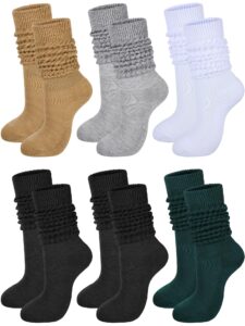 bencailor 6 pairs 80s 90s women slouch socks soft knee long scrunch socks cotton knit stacked socks boot socks for women men(dark colors,5-9)