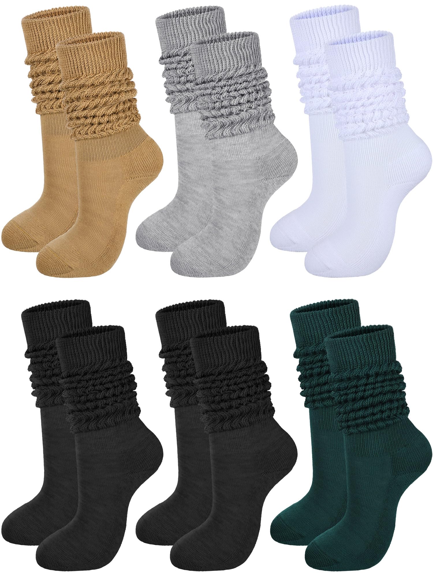 Bencailor 6 Pairs 80s 90s Women Slouch Socks Soft Knee Long Scrunch Socks Cotton Knit Stacked Socks Boot Socks for Women Men(Dark Colors,5-9)