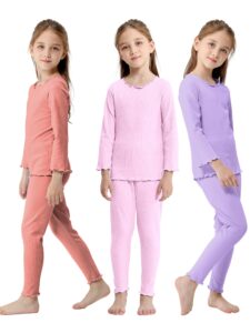 resinta 3 pack girls kids thermal underwear set toddler soft girls' top and long johns winter base layer top & bottom