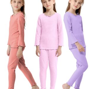 Resinta 3 Pack Girls Kids Thermal Underwear Set Toddler Soft Girls' Top and Long Johns Winter Base Layer Top & Bottom