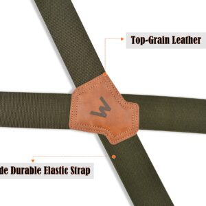 WELKINLAND Green suspenders for men, 2 inch wide suspenders, Work suspenders, Suspenders military, Camo suspenders for men, Suspenders with belt loops, Heavy duty work suspenders