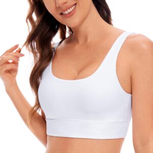 crz yoga butterluxe womens u back sports bra - scoop neck padded low impact yoga bra workout crop top with built in bra white medium