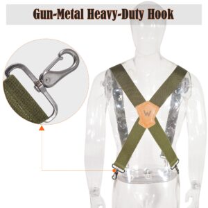 WELKINLAND Green suspenders for men, 2 inch wide suspenders, Work suspenders, Suspenders military, Camo suspenders for men, Suspenders with belt loops, Heavy duty work suspenders