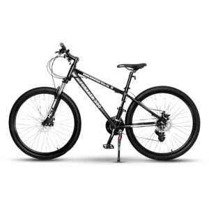 5Seconds Hybrid Bicycle Foraker 300 | Mountain Bike for Men, Women | 21-Speed, Lightweight Aluminum Frame, Adult Bike with Trigger Shifters and Mechanical Disc Brakes, Front Suspension MTB (Black)