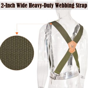 WELKINLAND Green suspenders for men, 2 inch wide suspenders, Work suspenders, Suspenders military, Camo suspenders for men, Suspenders with belt loops, Heavy duty work suspenders