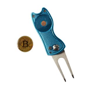 HODL 21 Bitcoin Golf Divot Repair Tool, All-Metal - Golf Accessories, Golf Club Driver Headcover- Premium Bitcoin Barrel Style | Grey & Blue