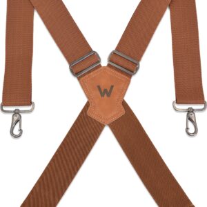 WELKINLAND Brown 2 inch wide suspenders, Heavy duty work suspenders, Swivel suspenders, Thick suspenders, Work suspenders for men, Suspenders swivel hook, Suspenders with belt loops