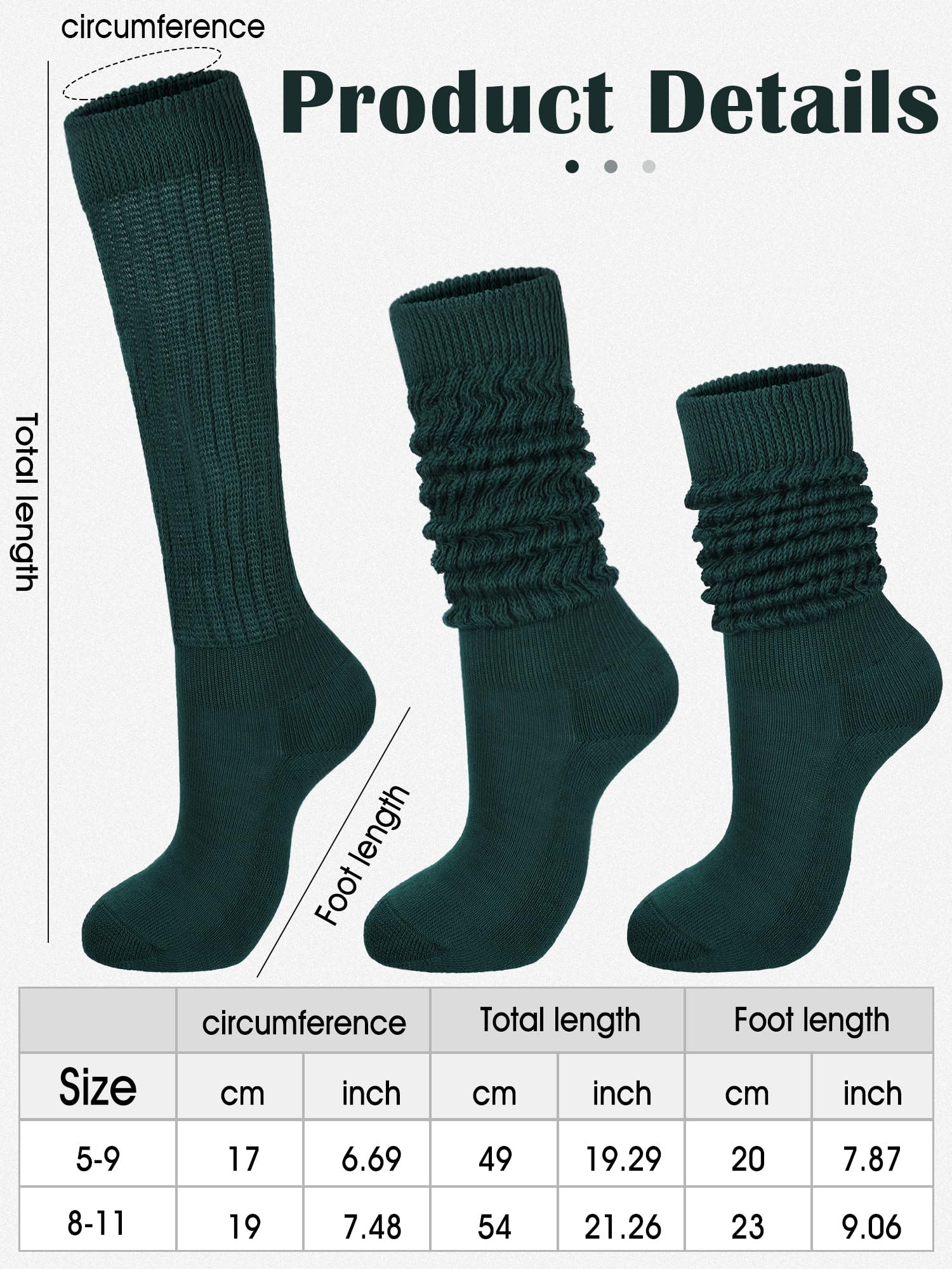 Bencailor 6 Pairs 80s 90s Women Slouch Socks Soft Knee Long Scrunch Socks Cotton Knit Stacked Socks Boot Socks for Women Men(Dark Colors,5-9)