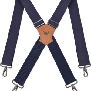 WELKINLAND Navy suspenders for men, Work suspenders, 2 inch wide suspenders, Heavy Duty suspenders, Swivel suspenders, Mens suspenders for jeans, Big and tall suspenders for men