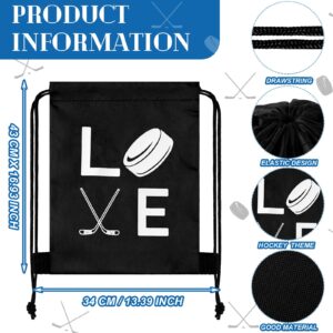 Sinmoe 6 Pcs 13.4 x 16.9'' Ice Hockey Drawstring Bag Candy Hockey Gift Bags Hockey Party Favors for Men Women Gym Shopping Sport Birthday Travel Class Yoga Unisex