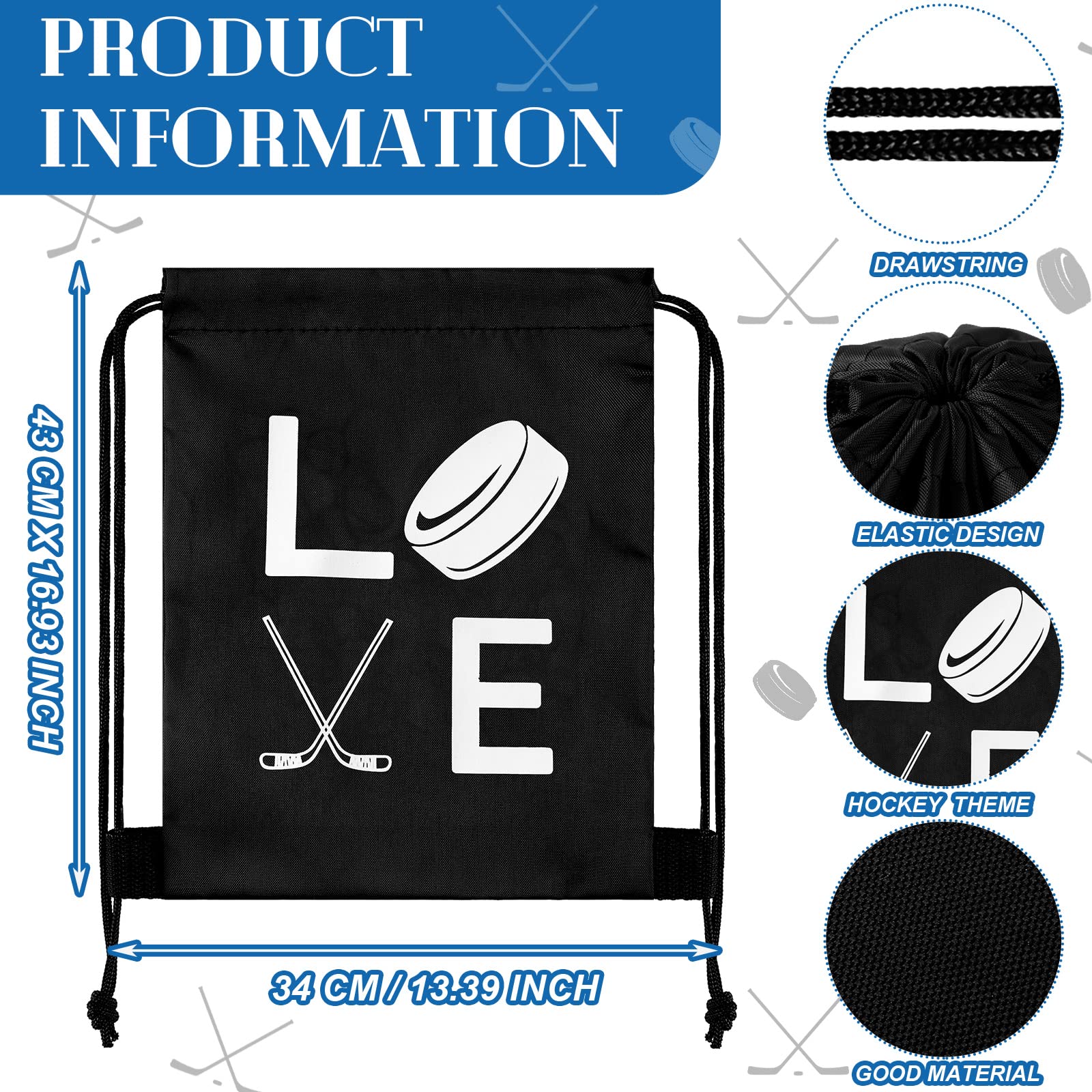 Sinmoe 6 Pcs 13.4 x 16.9'' Ice Hockey Drawstring Bag Candy Hockey Gift Bags Hockey Party Favors for Men Women Gym Shopping Sport Birthday Travel Class Yoga Unisex