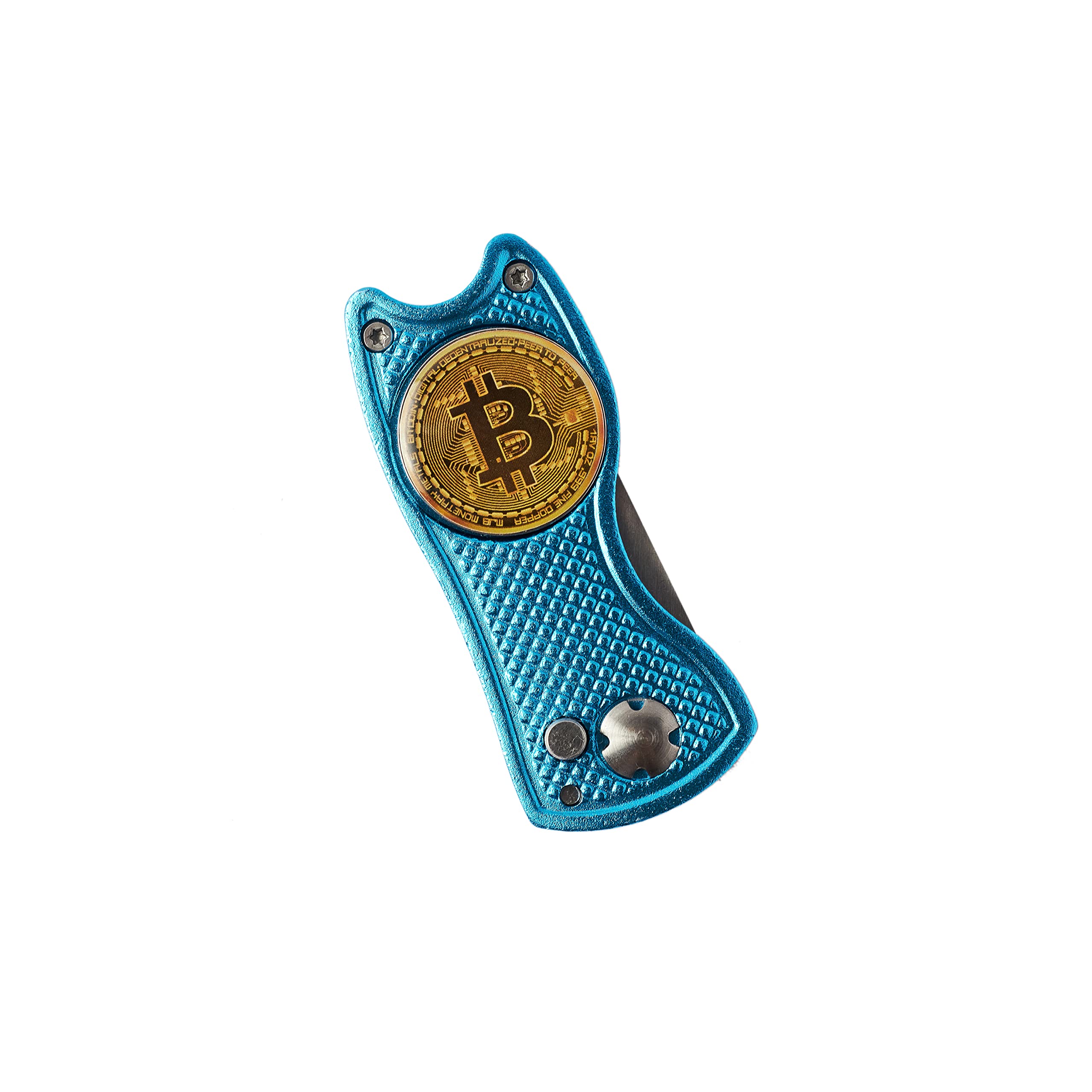 HODL 21 Bitcoin Golf Divot Repair Tool, All-Metal - Golf Accessories, Golf Club Driver Headcover- Premium Bitcoin Barrel Style | Grey & Blue