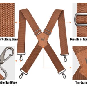 WELKINLAND Brown 2 inch wide suspenders, Heavy duty work suspenders, Swivel suspenders, Thick suspenders, Work suspenders for men, Suspenders swivel hook, Suspenders with belt loops