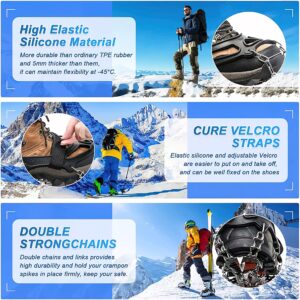 Piscorush 24 Spikes Crampons Ice Cleats Traction Snow Grips Boot Chains Women Men Kids for Hiking Shoes and Boots Steel Anti Slip Hiking Fishing Walking Mountaineering (Black, Extra Large)