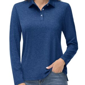 MAGCOMSEN Moisture Wicking Shirt for Women Fishing Tennis T-Shirt Long Sleeve Top Uv Protection Polo Shirt, D Blue, L