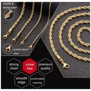 Monily Gold Plated Chain Necklace for Women 1.5MM 28 Inches Stainless Steel Twist Rope Chain for Women