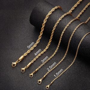 Monily Gold Plated Chain Necklace for Women 1.5MM 28 Inches Stainless Steel Twist Rope Chain for Women