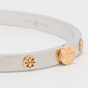 Tory Burch Women's Miller Stud 5mm Hinge Bracelet, Tory Silver/Tory Gold, Medium