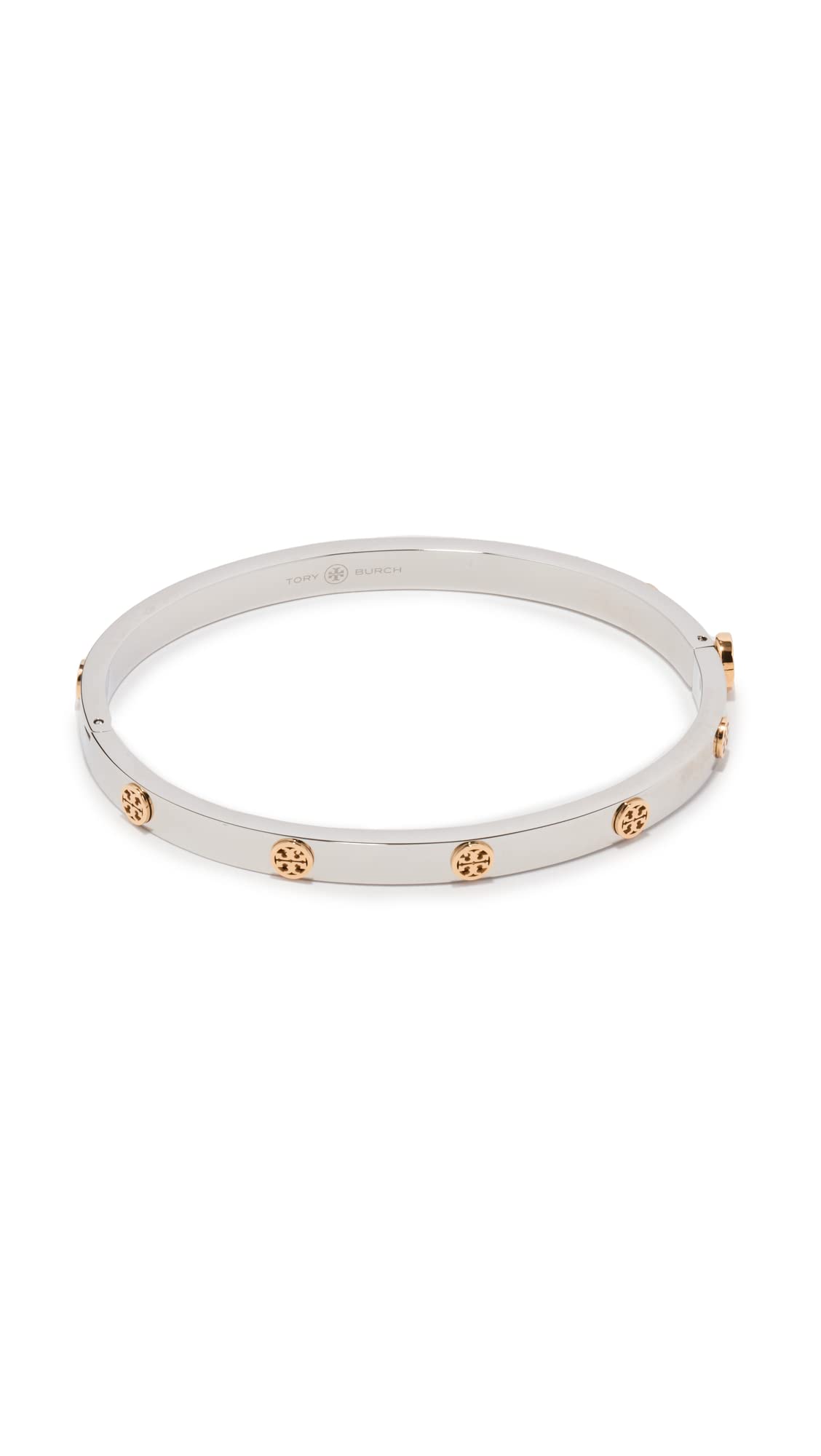 Tory Burch Women's Miller Stud 5mm Hinge Bracelet, Tory Silver/Tory Gold, Medium