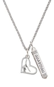 delight jewelry silvertone gymnast in heart silvertone guardian angel bar charm necklace, 23"