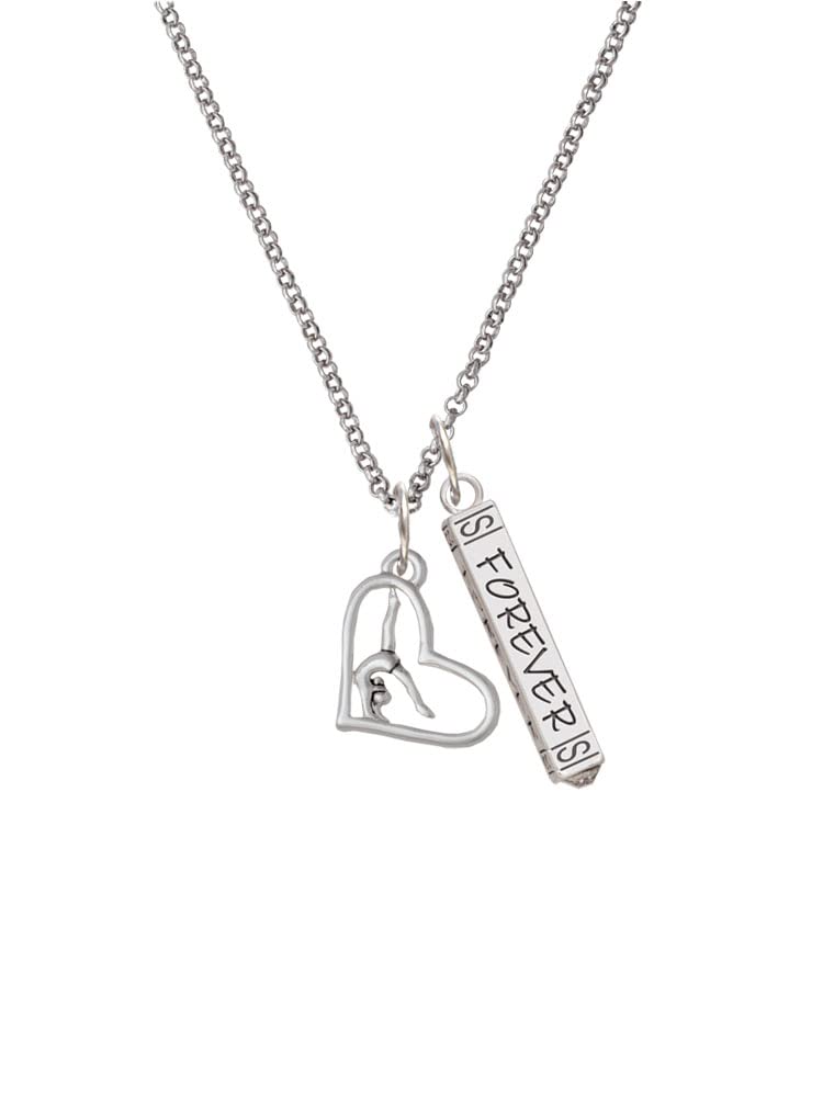 Delight Jewelry Silvertone Gymnast in Heart Silvertone Guardian Angel Bar Charm Necklace, 23"