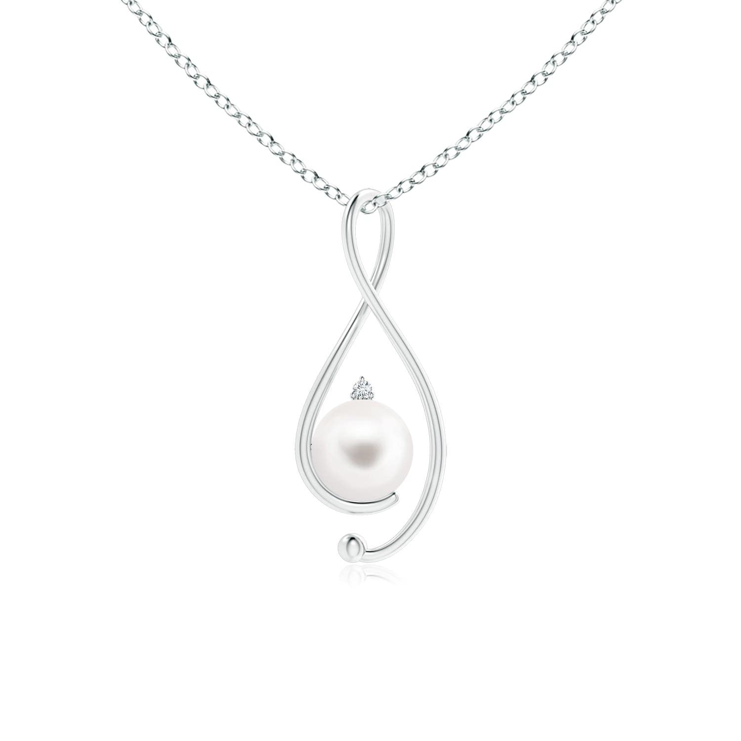 Angara 8mm Freshwater Cultured Pearl and 0.01 Ct Diamond Infinity Pendant Necklace for Women in Silver (Grade-AA) | June Birthstone, Birthday, Anniversary Jewelry Gift For Women