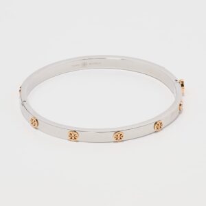 Tory Burch Women's Miller Stud 5mm Hinge Bracelet, Tory Silver/Tory Gold, Medium