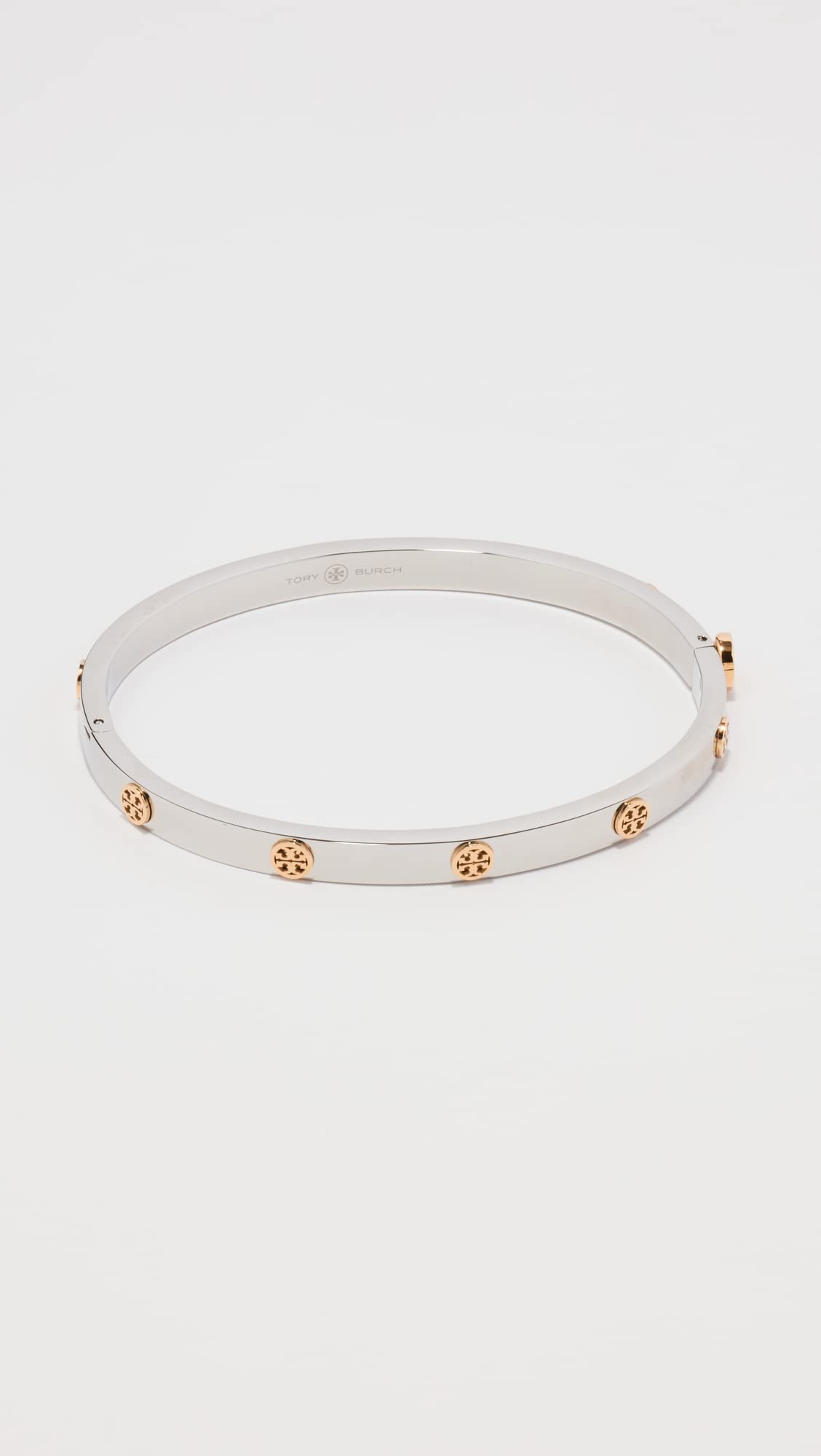 Tory Burch Women's Miller Stud 5mm Hinge Bracelet, Tory Silver/Tory Gold, Medium